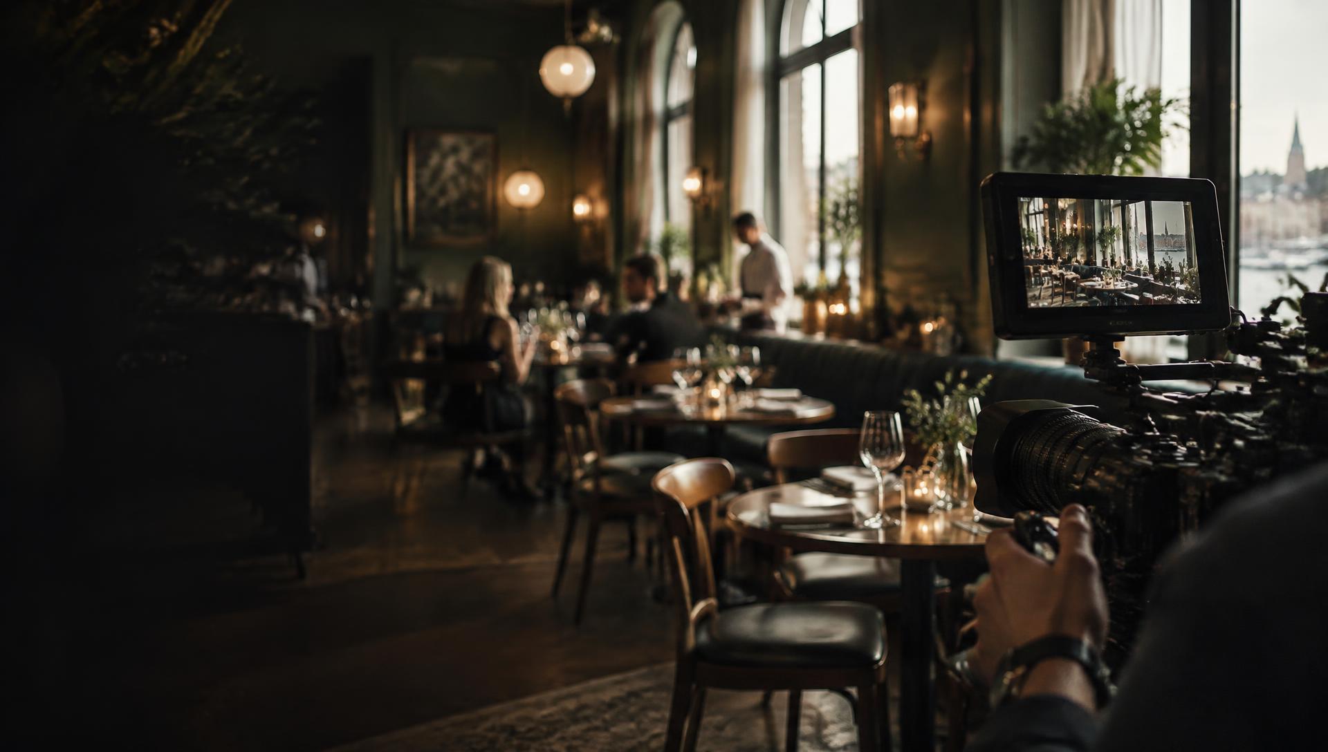 Professionell videokamera i restaurangmiljö